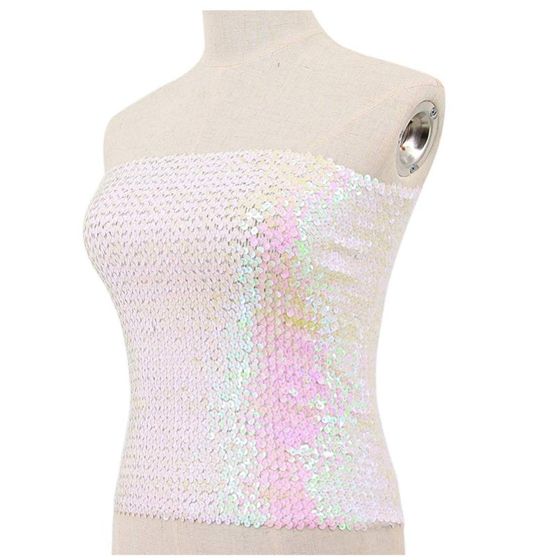 Fenyong Womens Sparkly Sequin Mermaid Crop Tops, Strapless Metallic Tube Tops for Party Clubwear (White) - Image 2